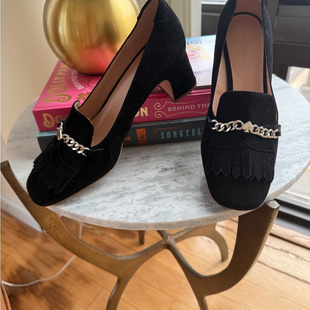 Kate Spade Black Suede Women's Loafers with Chain Detail